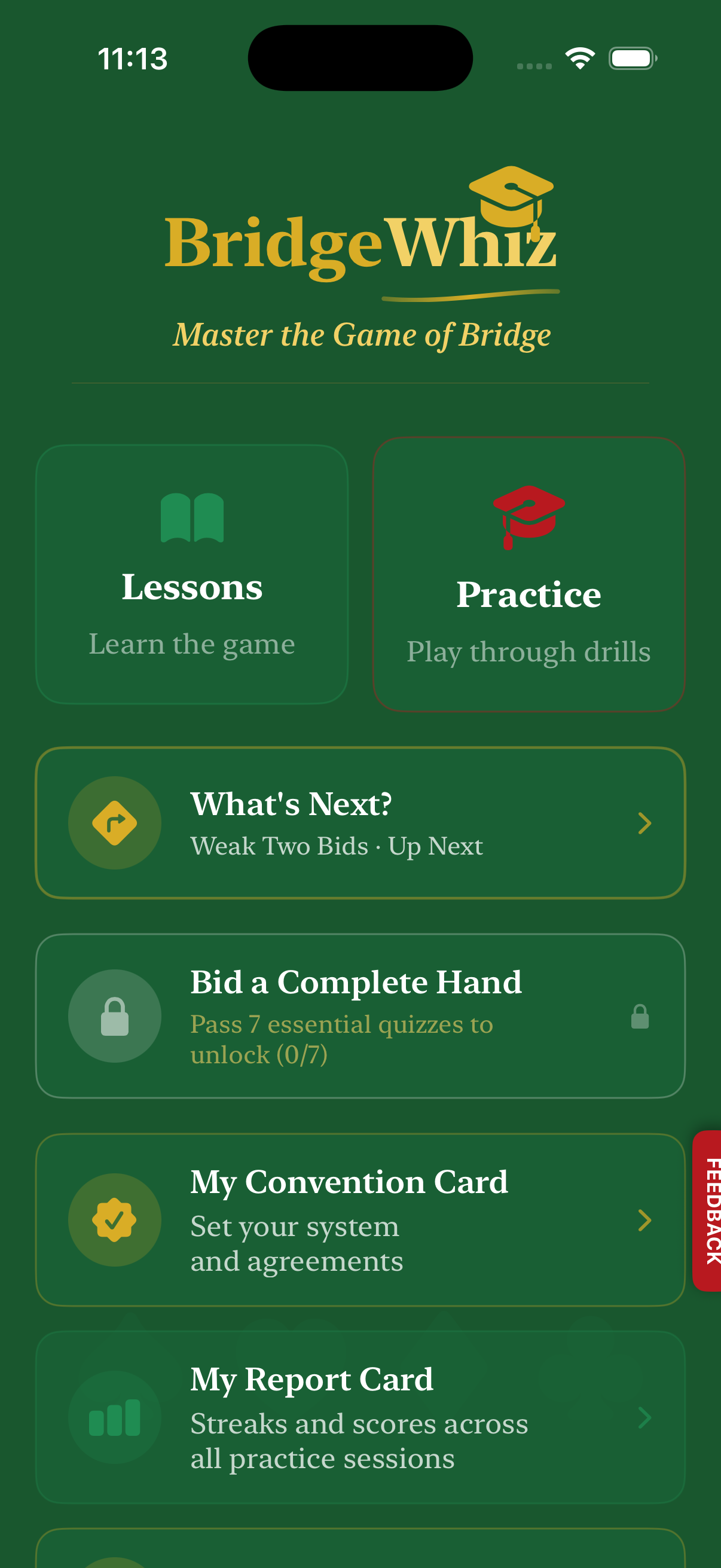 BridgeWhiz home screen